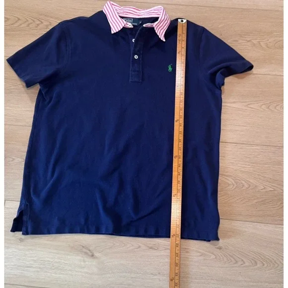 Polo Ralph Lauren Polo Classic Fit Blue Short Sleeve Mens XL Pink Stripe Collar - Picture 11 of 12